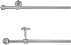 HOmeline Ausziehbare Gardinenstange 2in1 mit Wand- und Deckenmontage – Teleskop Vorhangstange, Edelstahl-Optik, 120-210