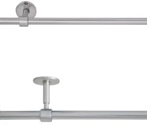 HOmeline Ausziehbare Gardinenstange 2in1 mit Wand- und Deckenmontage – Teleskop Vorhangstange, Edelstahl-Optik, 120-210
