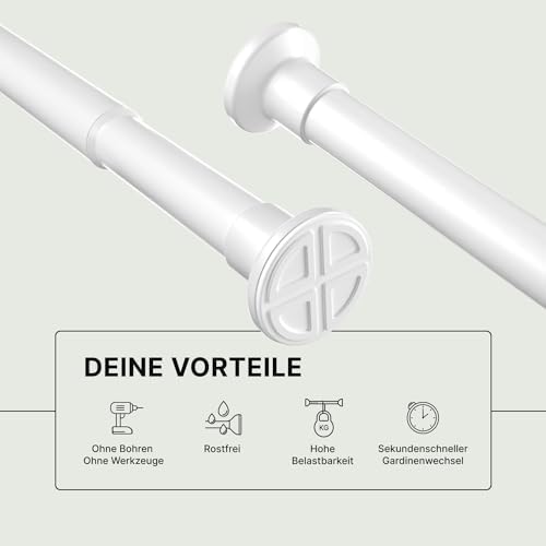 MEISENBERG Gardinenstange ohne Bohren 210-260cm – Robuste Teleskopstange in Matt Schwarz für Vorhänge und Raumteiler