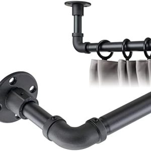 Industrielle Gardinenstange Ausziehbar 81-216cm - Schwarz Matt, Verstellbares Edelstahl Set für Schlafzimmer & Wohnzimme