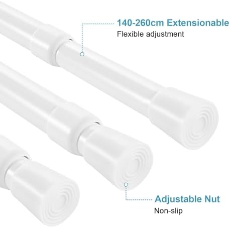 Gardinenstange ohne Bohren 103-190CM, Teleskopvorhangstange für Fenster, Badezimmer & Schrank – Einfache Montage in Weiß