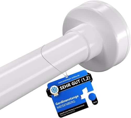 MEISENBERG Teleskopstange ohne Bohren - Multifunktionale Vorhangstange für Fenster und Küche (70-120cm) - Weiß, Ø 25 mm