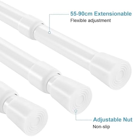 Gardinenstange ohne Bohren 103-190CM, Teleskopvorhangstange für Fenster, Badezimmer & Schrank – Einfache Montage in Weiß