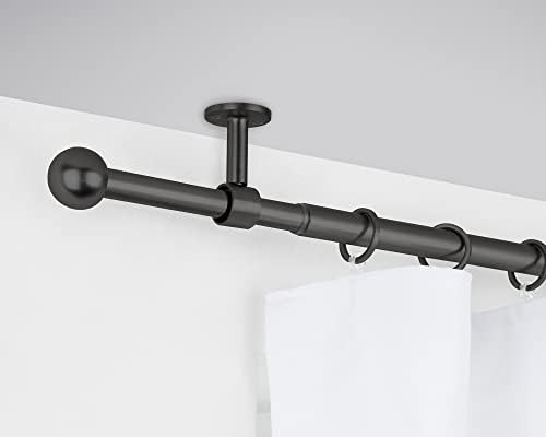 HOmeline Ausziehbare Gardinenstange 2in1 mit Wand- und Deckenmontage – Teleskop Vorhangstange, Edelstahl-Optik, 120-210