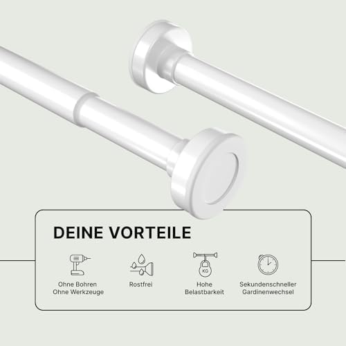 MEISENBERG Teleskopstange ohne Bohren - Multifunktionale Vorhangstange für Fenster und Küche (70-120cm) - Weiß, Ø 25 mm