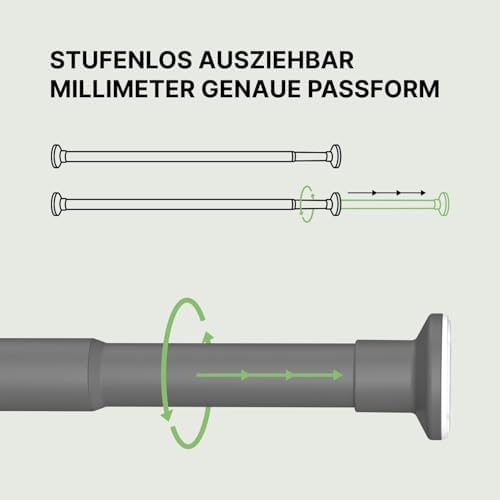 MEISENBERG Gardinenstange ohne Bohren 210-260cm – Robuste Teleskopstange in Matt Schwarz für Vorhänge und Raumteiler