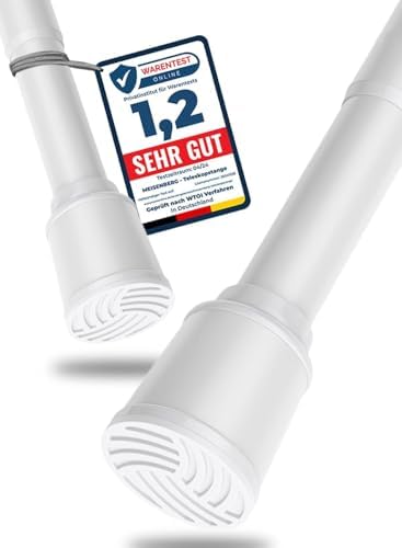 MEISENBERG Teleskopstange zum Klemmen 270-320 cm - Ausziehbare Gardinenstange ohne Bohren für Fenster und Küche in Weiß