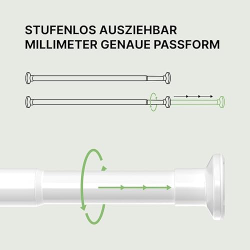MEISENBERG Gardinenstange ohne Bohren 210-260cm – Robuste Teleskopstange in Matt Schwarz für Vorhänge und Raumteiler