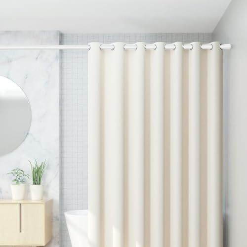 Gardinenstange ohne Bohren 103-190CM, Teleskopvorhangstange für Fenster, Badezimmer & Schrank – Einfache Montage in Weiß