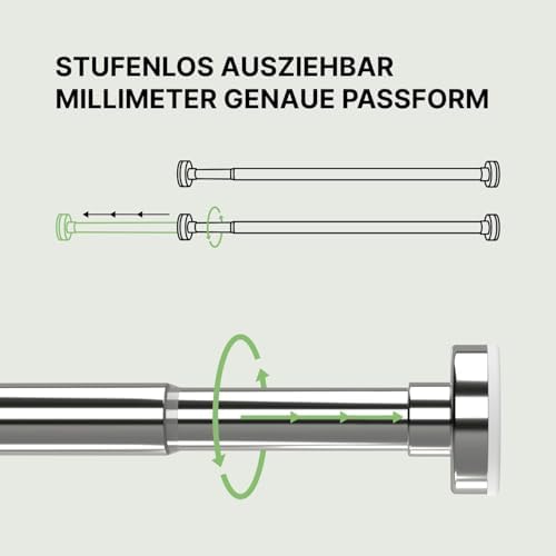 MEISENBERG Gardinenstange zum Klemmen - Schwarz, Ø 25 mm - Bohrenfreie Duschstange für Fenster & Terrasse (70-120cm)