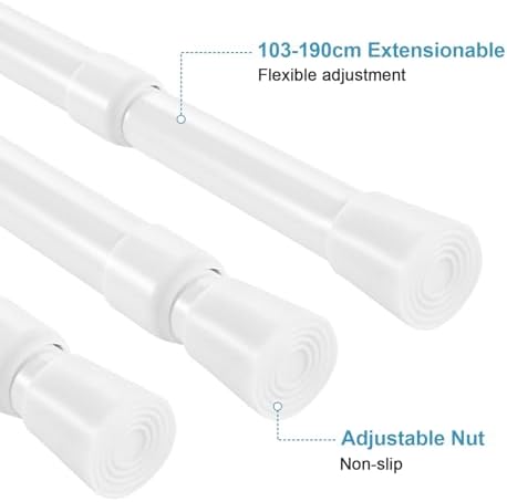 Gardinenstange ohne Bohren 103-190CM, Teleskopvorhangstange für Fenster, Badezimmer & Schrank – Einfache Montage in Weiß