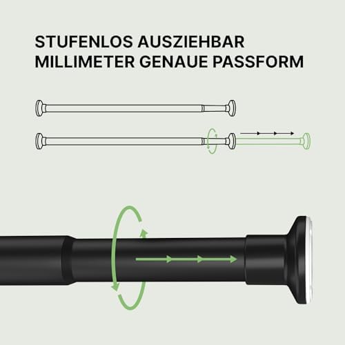 MEISENBERG Gardinenstange ohne Bohren 210-260cm – Robuste Teleskopstange in Matt Schwarz für Vorhänge und Raumteiler