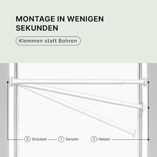 MEISENBERG Teleskop Gardinenstange ohne Bohren 90-160cm, Weiß – Ideal für Vorhänge, Duschen und Türöffnungen