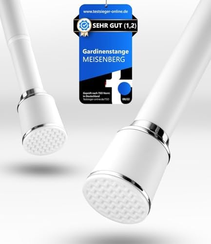 MEISENBERG Klemmstange 320-370cm, Weiß Ø 32mm – Vorhangstange ohne Bohren für Fenster & Dusche