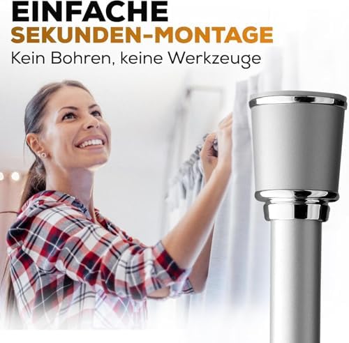 MEISENBERG Klemmstange 320-370cm, Weiß Ø 32mm – Vorhangstange ohne Bohren für Fenster & Dusche