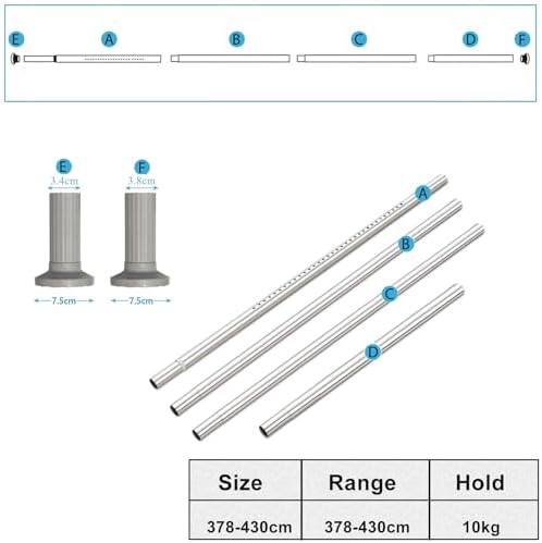 Teleskopstange ohne Bohren von – Ausziehbare Edelstahl Duschvorhangstange für große Fenster und Duschräume (Weiß, 228-2
