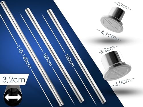 MEISENBERG Gardinenstange ohne Bohren 210-260cm – Robuste Teleskopstange in Matt Schwarz für Vorhänge und Raumteiler