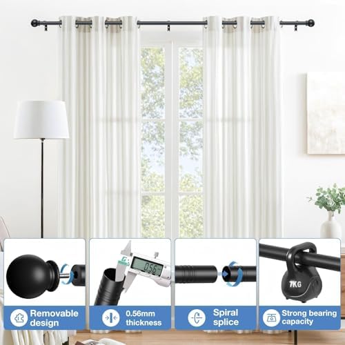 Gardinenstange ohne Bohren von – Ausziehbare Vorhangstange 76-228 cm in Schwarz Matt für einfache Montage und stilvolle