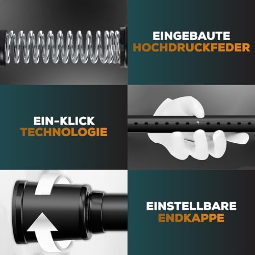 MEISENBERG Teleskopstange zum Klemmen 270-320 cm - Ausziehbare Gardinenstange ohne Bohren für Fenster und Küche in Weiß