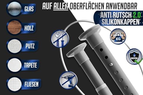 MEISENBERG Gardinenstange ohne Bohren 210-260cm – Robuste Teleskopstange in Matt Schwarz für Vorhänge und Raumteiler