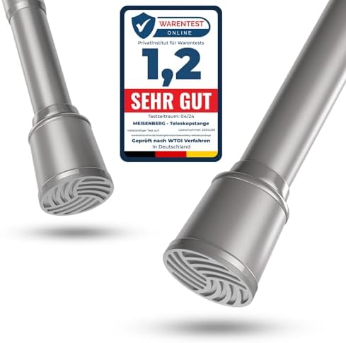 MEISENBERG Teleskopstange zum Klemmen 270-320 cm - Ausziehbare Gardinenstange ohne Bohren für Fenster und Küche in Weiß