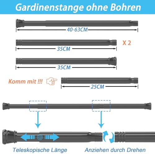 Vorhangstange ohne Bohren – Teleskop Spannstange für Badezimmer & Fenster 73-145CM, weiß, stabil & flexibel
