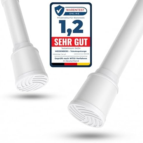 MEISENBERG Teleskopstange zum Klemmen 270-320 cm - Ausziehbare Gardinenstange ohne Bohren für Fenster und Küche in Weiß