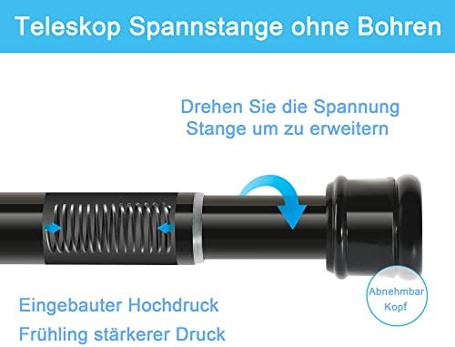 KIKAR Vorhangstange ohne Bohren - Teleskop Spannstange für Badezimmer und Fenster 83-145CM, Schwarz 25mm