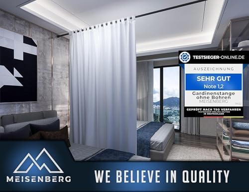 MEISENBERG Gardinenstange ohne Bohren 210-260cm – Robuste Teleskopstange in Matt Schwarz für Vorhänge und Raumteiler