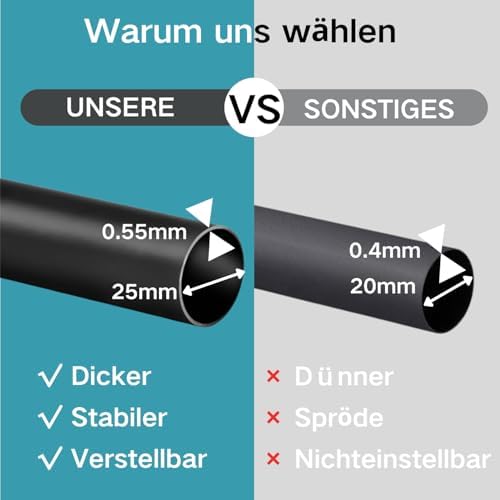 Ausziehbare Vorhangstange von – Verstellbare Gardinenstange für Schlafzimmer, Wohnzimmer, Küche (72-155CM Φ25mm)