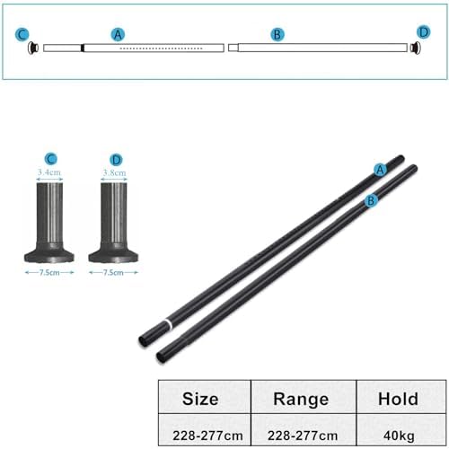 Teleskopstange ohne Bohren von – Ausziehbare Edelstahl Duschvorhangstange für große Fenster und Duschräume (Weiß, 228-2