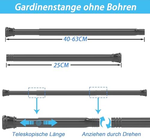 Vorhangstange ohne Bohren – Teleskop Spannstange für Badezimmer & Fenster 73-145CM, weiß, stabil & flexibel