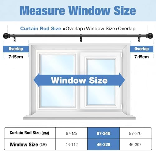 Gardinenstange ohne Bohren von – Ausziehbare Vorhangstange 76-228 cm in Schwarz Matt für einfache Montage und stilvolle
