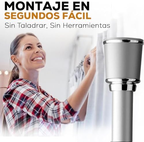 MEISENBERG Klemmstange 320-370cm, Weiß Ø 32mm – Vorhangstange ohne Bohren für Fenster & Dusche