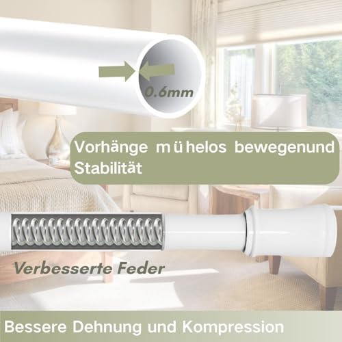 Klemmende Vorhangstange von – Verstellbare Teleskopstange ohne Bohren, ideal für Gardinen, Trennwände und Balkone 65-85