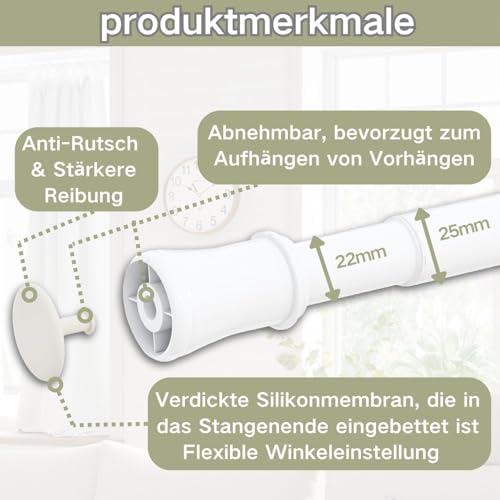 Klemmende Vorhangstange von – Verstellbare Teleskopstange ohne Bohren, ideal für Gardinen, Trennwände und Balkone 65-85