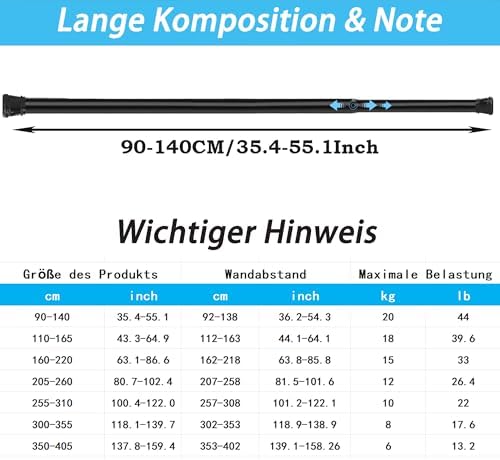 KIKAR Vorhangstange ohne Bohren - Teleskop Spannstange für Badezimmer und Fenster 83-145CM, Schwarz 25mm