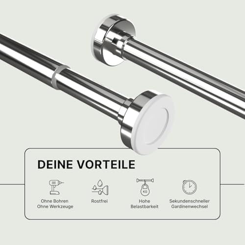 MEISENBERG Gardinenstange zum Klemmen - Schwarz, Ø 25 mm - Bohrenfreie Duschstange für Fenster & Terrasse (70-120cm)