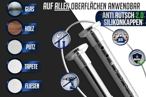 MEISENBERG Gardinenstange ohne Bohren 210-260cm – Robuste Teleskopstange in Matt Schwarz für Vorhänge und Raumteiler