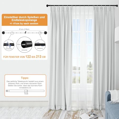 LUXFEN 1 Zoll Industrielle Gardinenstange 81-122cm – Rustikale Outdoor Deko für Fenster & Raumteiler, Schwarz