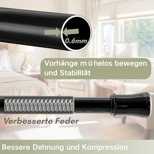 Klemmende Vorhangstange von – Verstellbare Teleskopstange ohne Bohren, ideal für Gardinen, Trennwände und Balkone 65-85