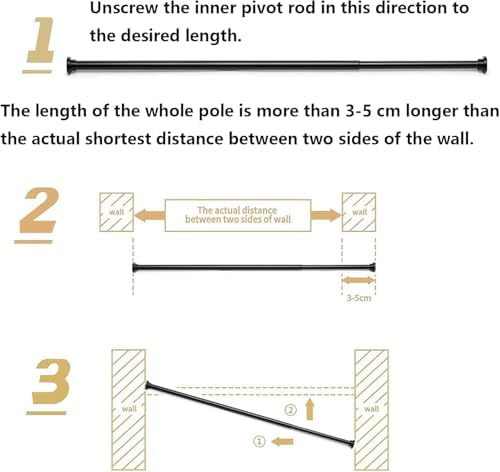 Edelstahl Duschstange ohne Bohren – Einstellbare Teleskopstange für Badezimmer & Balkon, 72-145cm, Schwarz