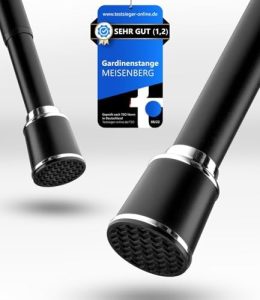 MEISENBERG Klemmstange für Gardinen 370-420cm - Hochwertige schwarze Spannstange ohne Bohren für Vorhänge, Duschen und T