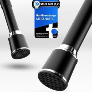 MEISENBERG Klemmstange für Gardinen 370-420cm - Hochwertige schwarze Spannstange ohne Bohren für Vorhänge, Duschen und T