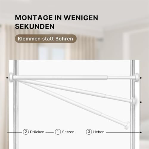 MEISENBERG Teleskopstange ohne Bohren - Multifunktionale Vorhangstange für Fenster und Küche (70-120cm) - Weiß, Ø 25 mm