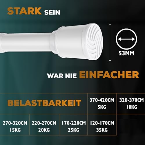 MEISENBERG Teleskopstange zum Klemmen 270-320 cm - Ausziehbare Gardinenstange ohne Bohren für Fenster und Küche in Weiß