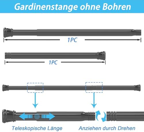 Vorhangstange ohne Bohren – Teleskop Spannstange für Badezimmer & Fenster 73-145CM, weiß, stabil & flexibel