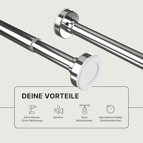 MEISENBERG Gardinenstange zum Klemmen - Schwarz, Ø 25 mm - Bohrenfreie Duschstange für Fenster & Terrasse (70-120cm)