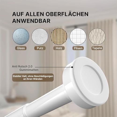 MEISENBERG Gardinenstange zum Klemmen - Schwarz, Ø 25 mm - Bohrenfreie Duschstange für Fenster & Terrasse (70-120cm)