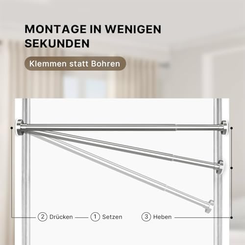 MEISENBERG Teleskopstange ohne Bohren - Multifunktionale Vorhangstange für Fenster und Küche (70-120cm) - Weiß, Ø 25 mm